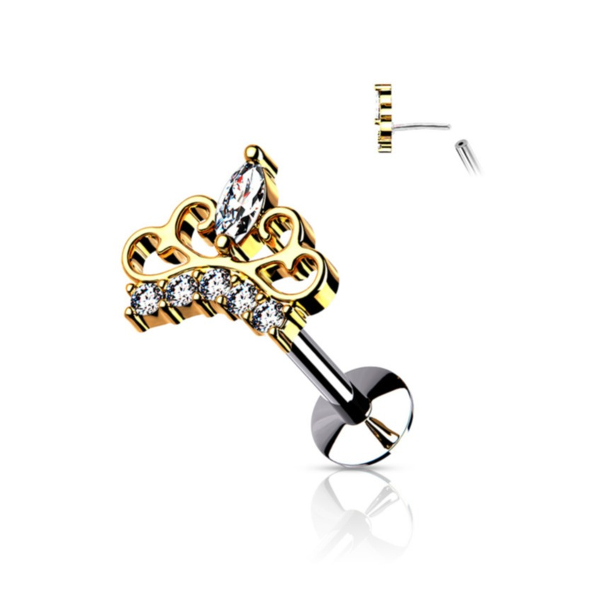 (8x1.2mm) Labret / Helix 316L Chirurgenstahl Mehrzweck Piercing Einsteckverschluss Tiara mit Strass Stein - Gold
