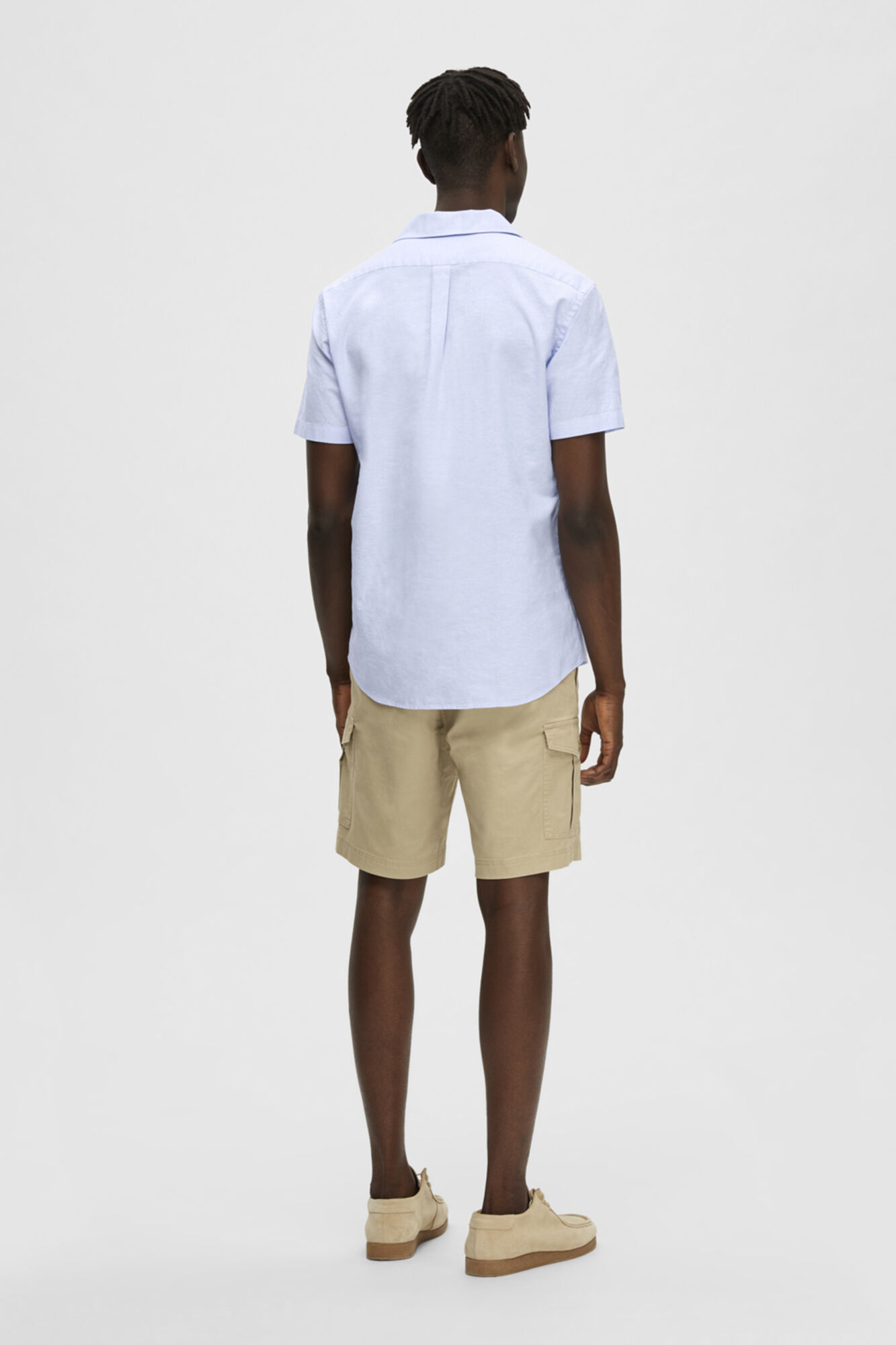 Camisa de manga curta em linho e algodão reciclado - Azul