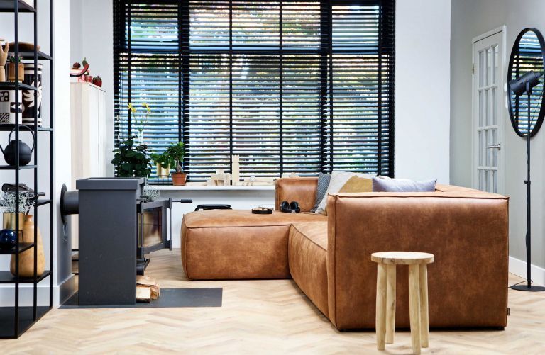 WOOOD Bean bank met chaise longue links leer cognac