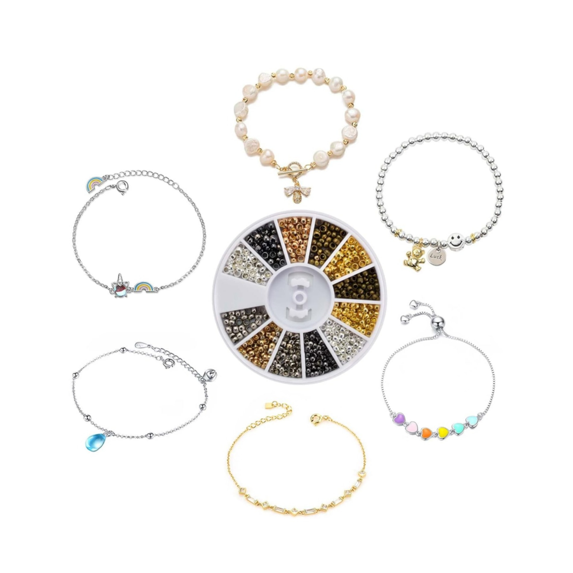 (720er Set) 2mm/2.5mm Mini Eisen Quetschperlen DIY Bastel Schmuck Runde Crimp Beads für Armband / Kette - Assortiert