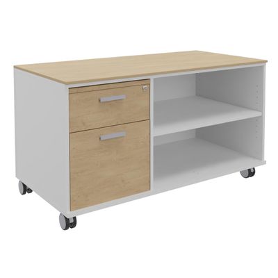 Console mobile KHEOPS - L120XP60XH66 cm - 2 tiroirs dont 1 DS - structure blanc perle - finition imitation chêne clair