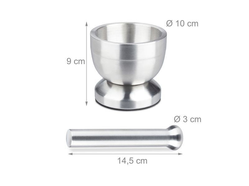 relaxdays Mörser mit Stössel 10 cm, Edelstahl Runder Handmörser