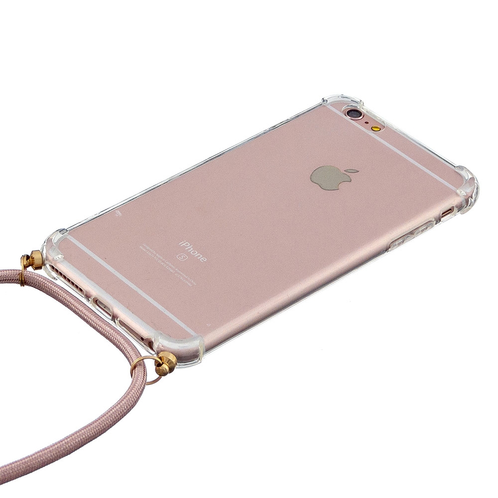 iPhone 6 / 6S Necklace Gummi Hülle Air Cushion Fallschutz   Handykette (150cm) - Rosa / Gold