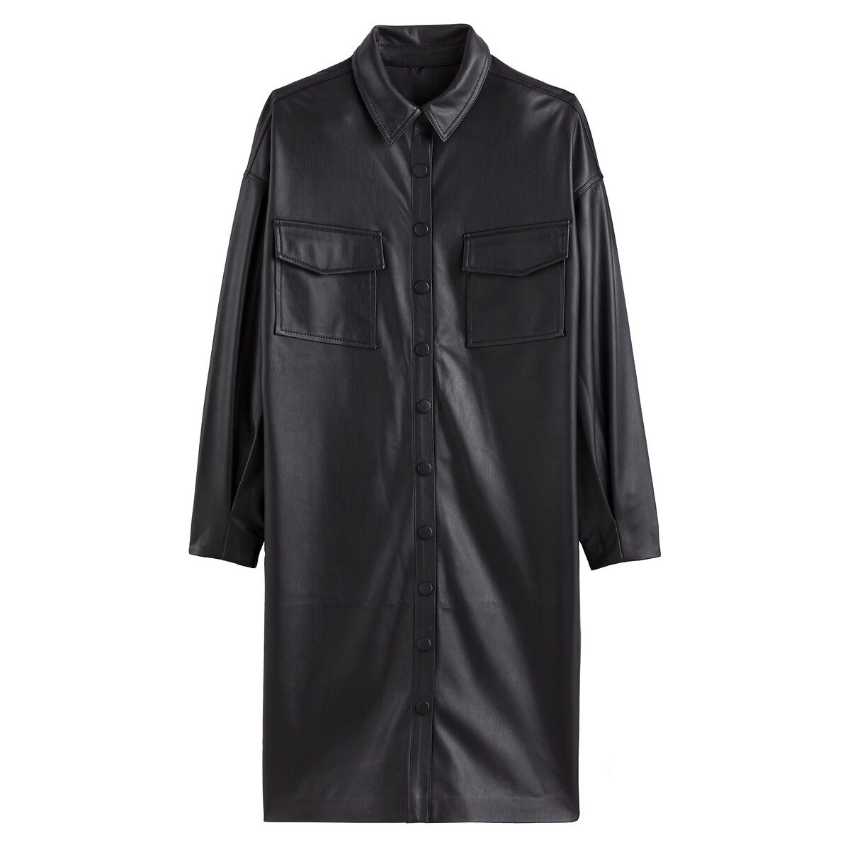 LA REDOUTE COLLECTIONS<br>Vestido camisa de mangas compridas em couro sintético