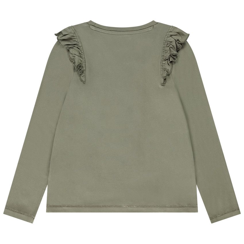 T-shirt manches longues en jersey print sequins pour fille - Kaki
