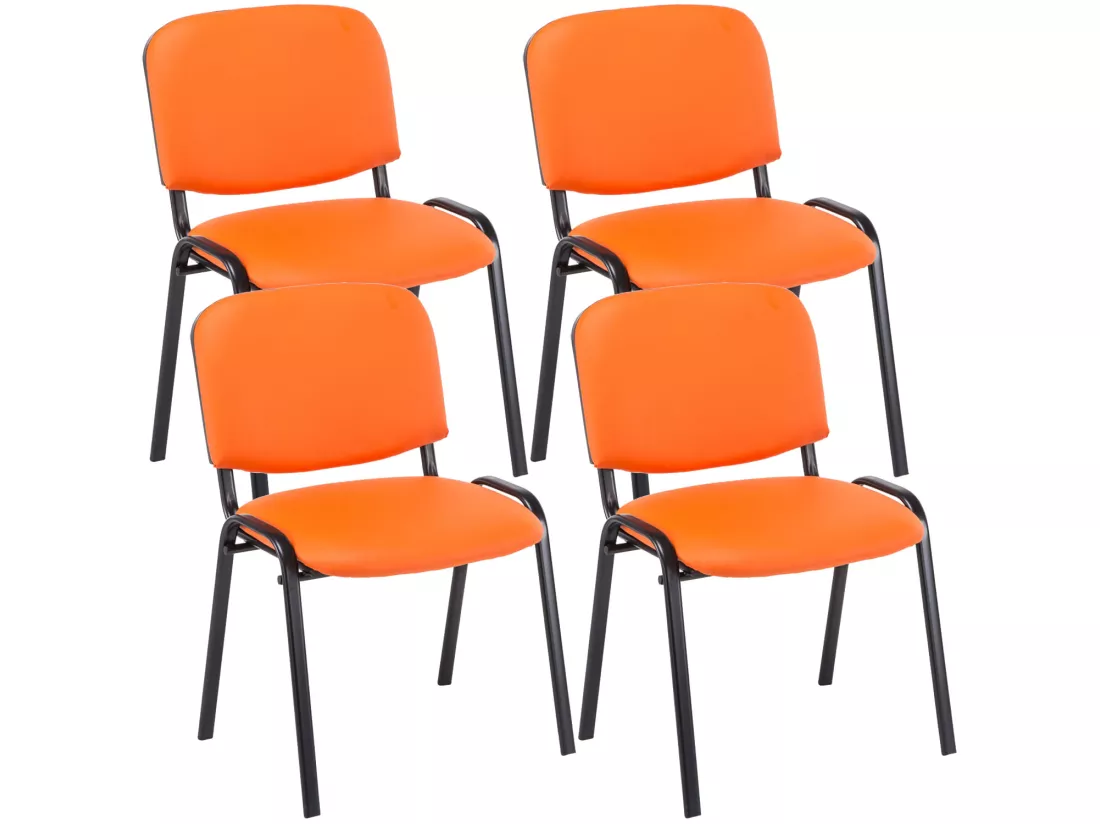 Lot de 4 Chaise de conférence - Similicuir & Métal noir mat - Orange - Ken