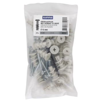 GAMMA Gips plug 6x22mm+uni ck 4x40 25ST + bit