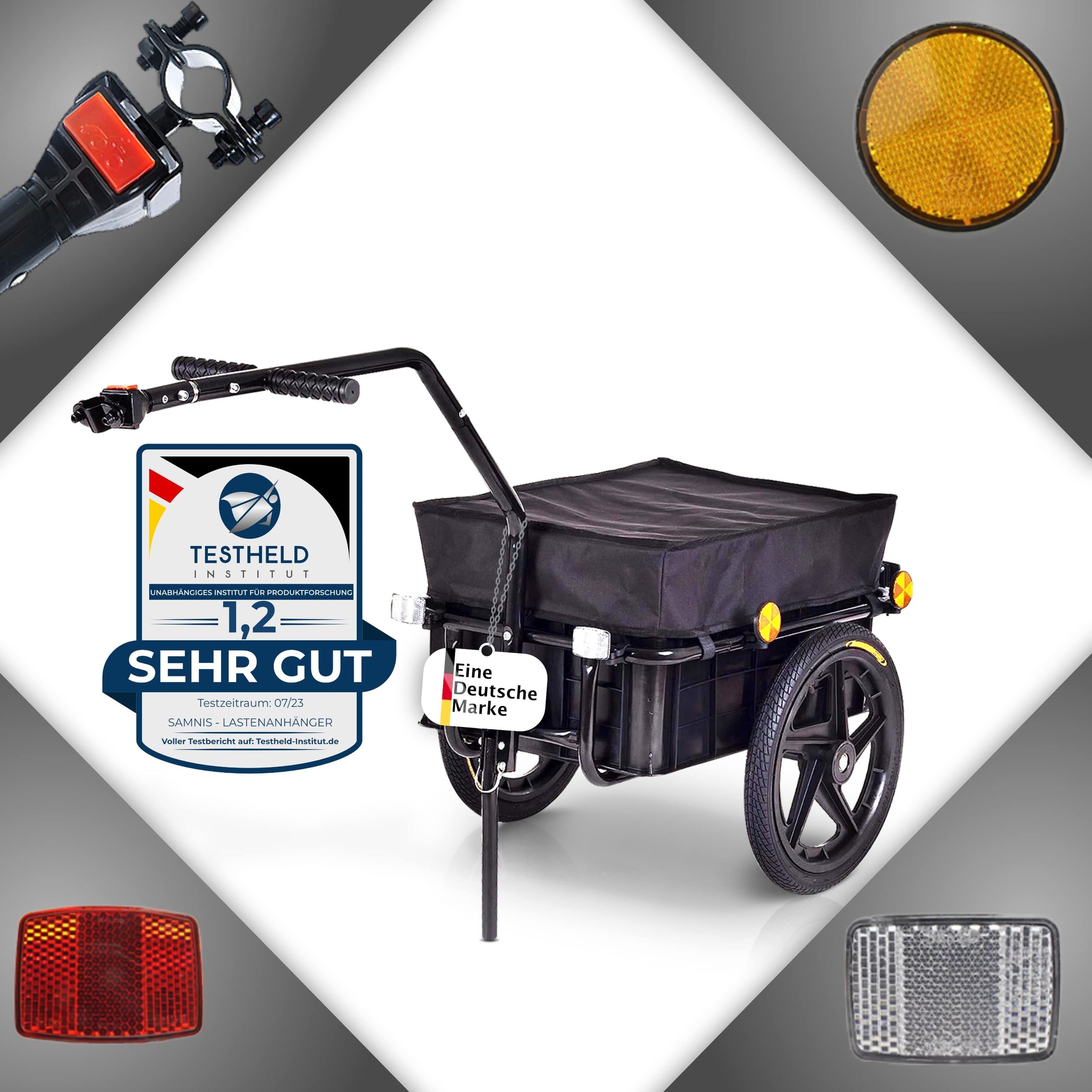 SAMAX Lastenanhänger / Fahrradanhänger für 60 Kg / 70 Liter in Schwarz