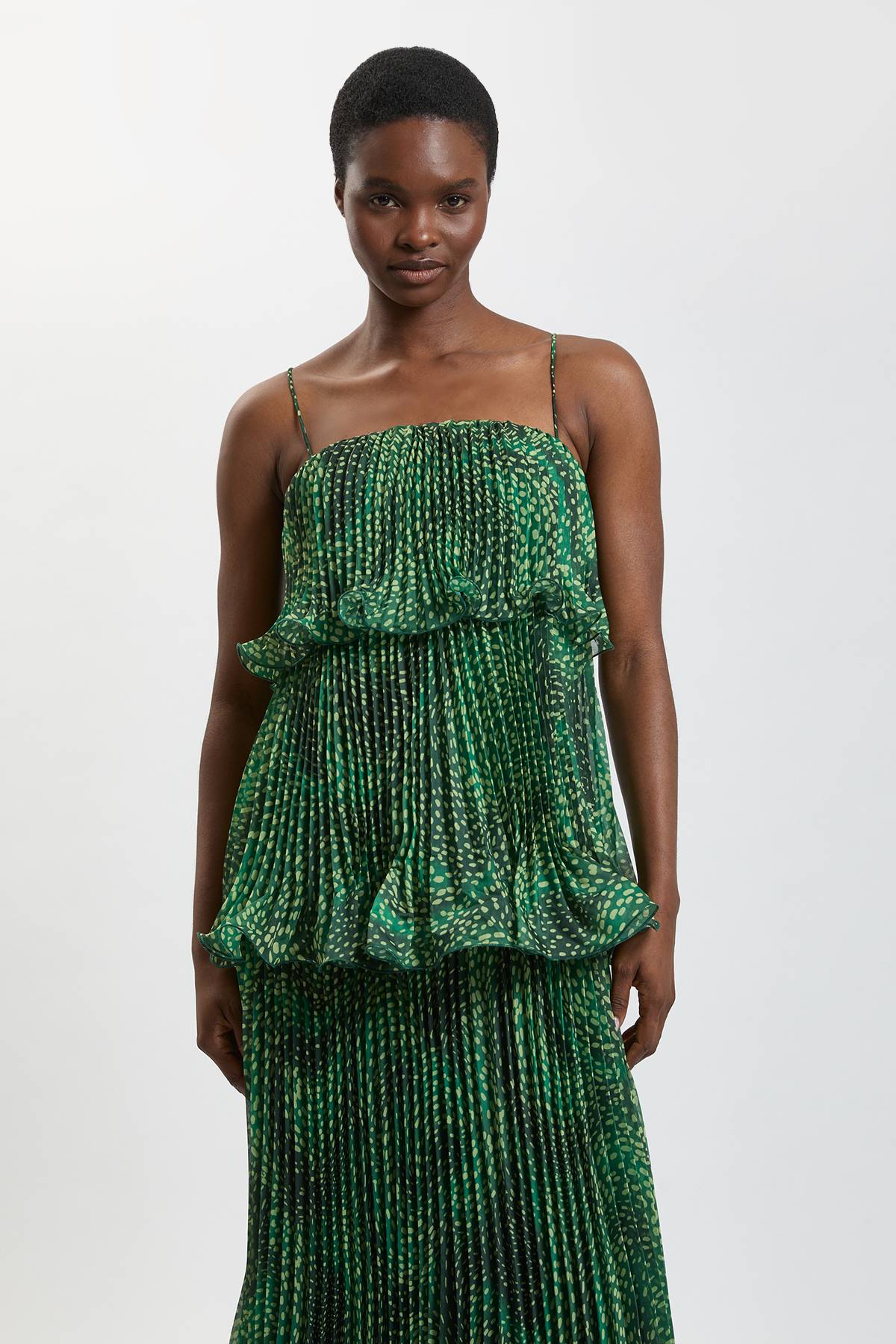 KarenMillen Robe Longue Maxi À Basque Plissée En Organdi Slub Imprimé À Pois