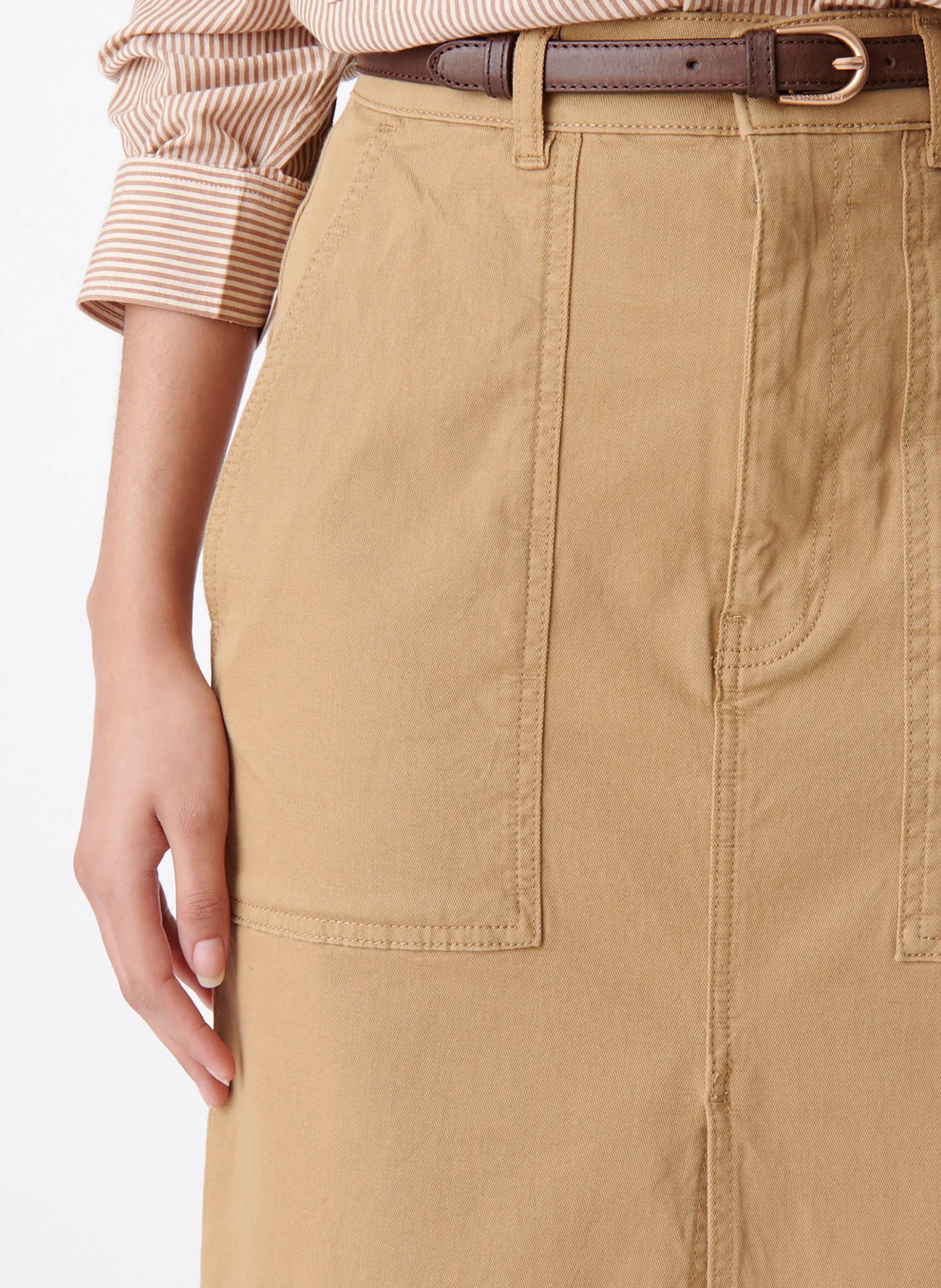 DRAGA - Jupe midi droite en coton mélangé | Beige