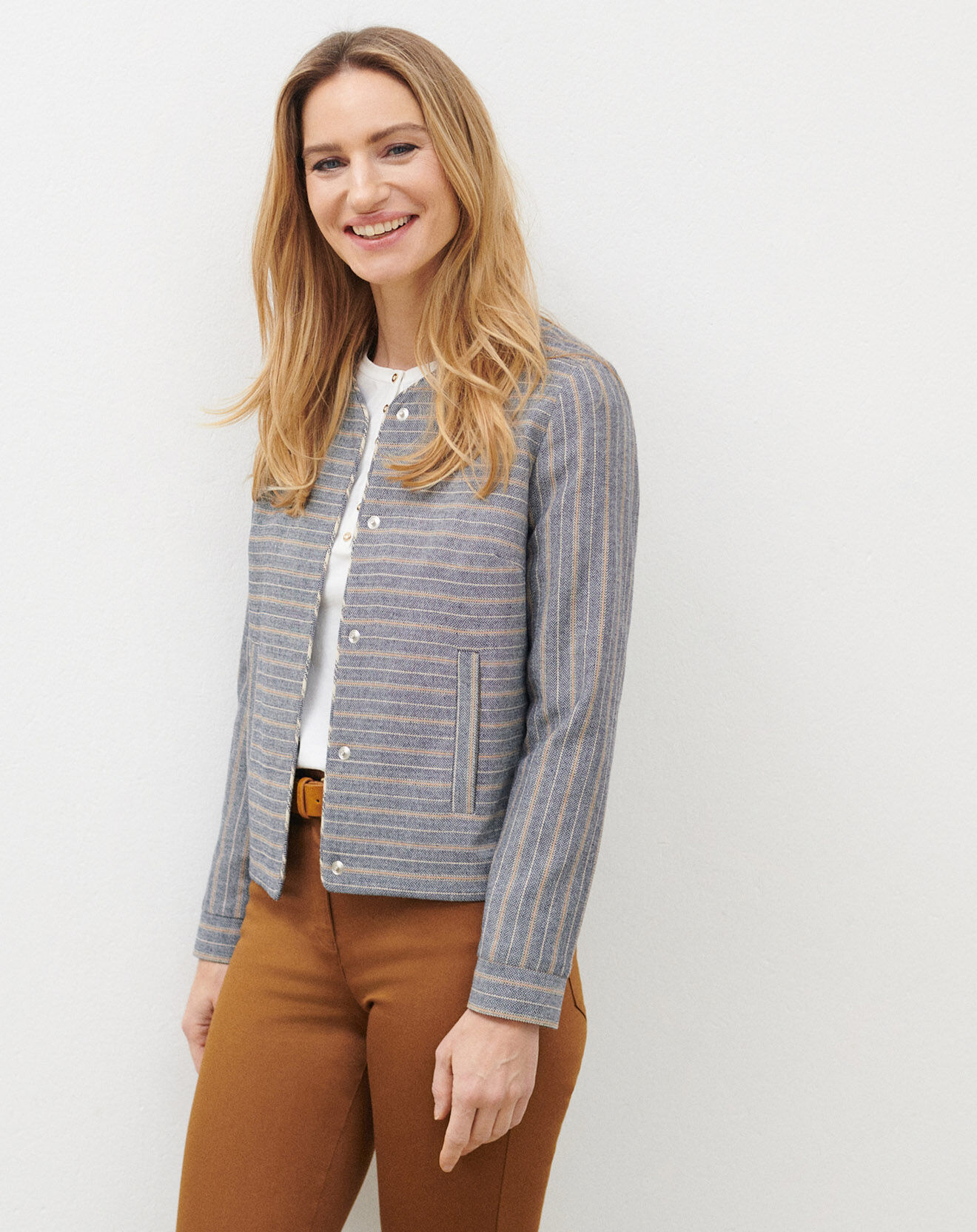 Caroll Veste en Laine mélangée Danila rayée bleu marine