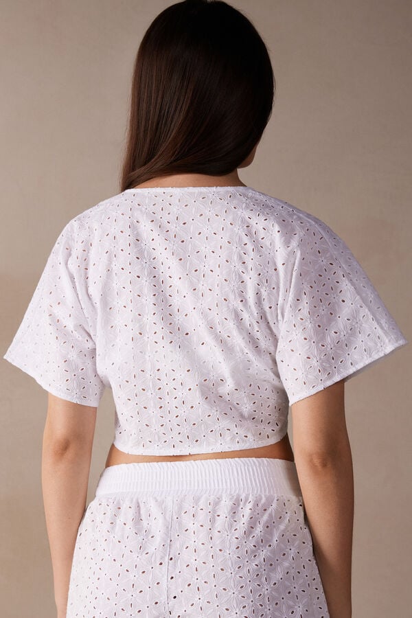 Blusa Hello Sunshine com gravata com efeito de bordado suíço