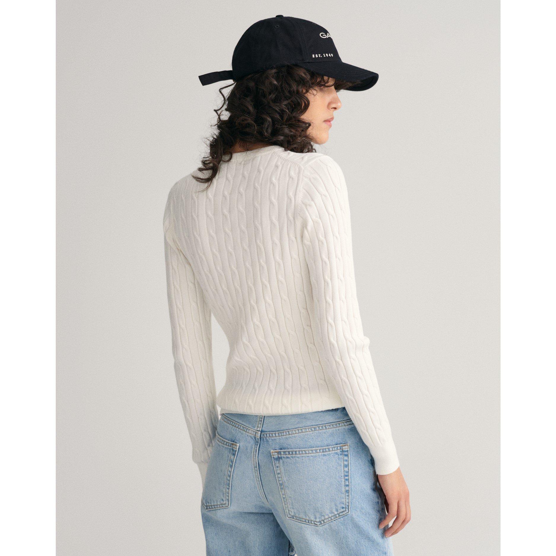 Gant Stretch Cotton Cable Knit Crew Neck Sweater