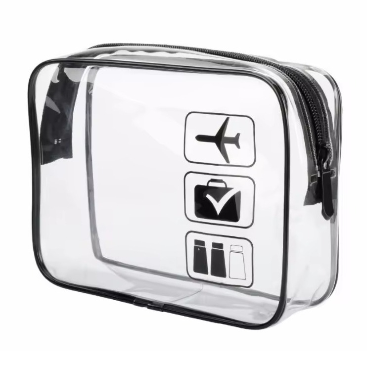(205x150mm) Kosmetik Reise Necessaire Tasche Organizer Bag mit Reissverschluss - Transparent / Schwarz