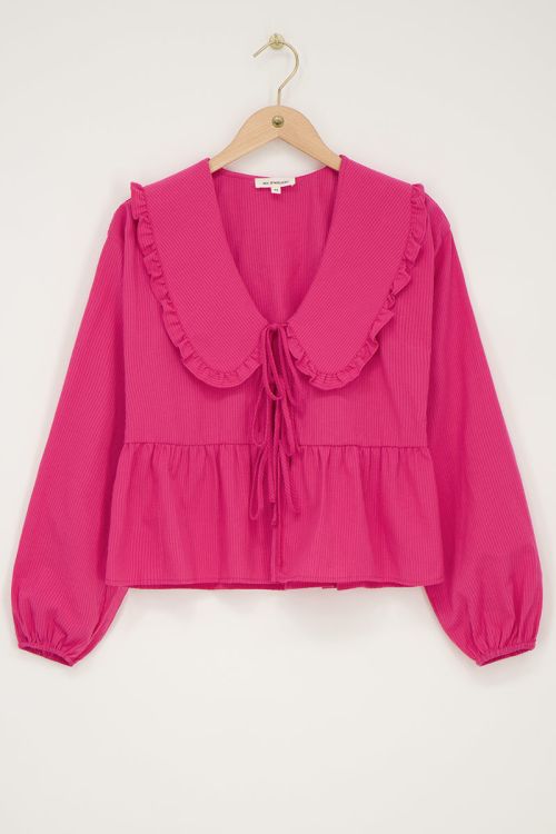 Gestreepte roze blouse met strikjes