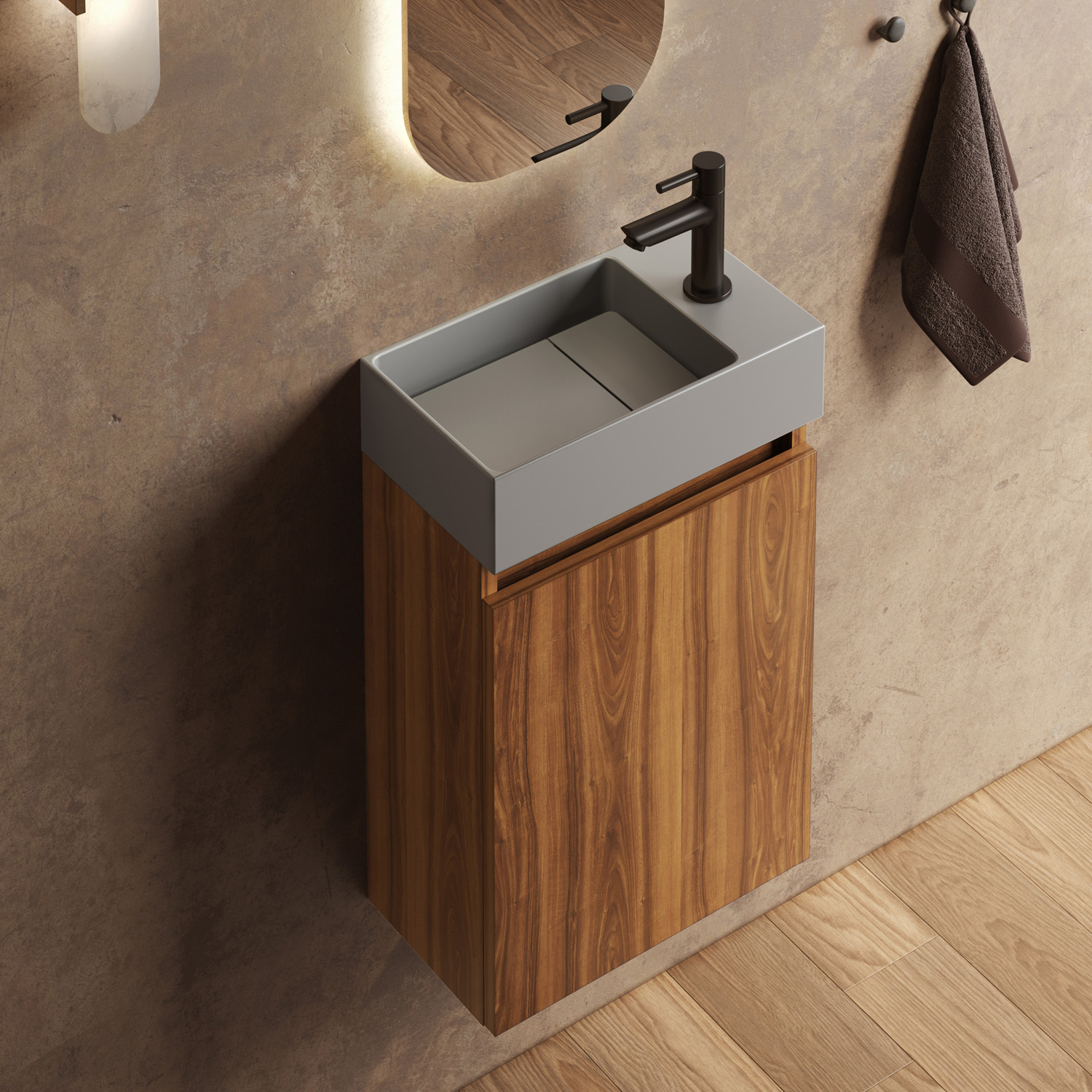Fontana Itsie toiletmeubel walnoot 40cm met fontein in mat grijs