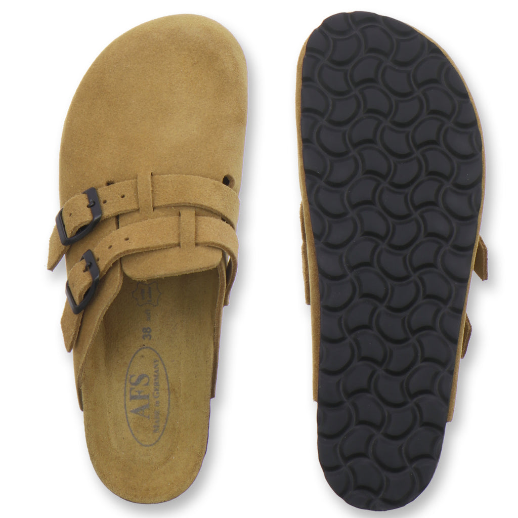 modischer Clogs Damen Leder cognac Velour