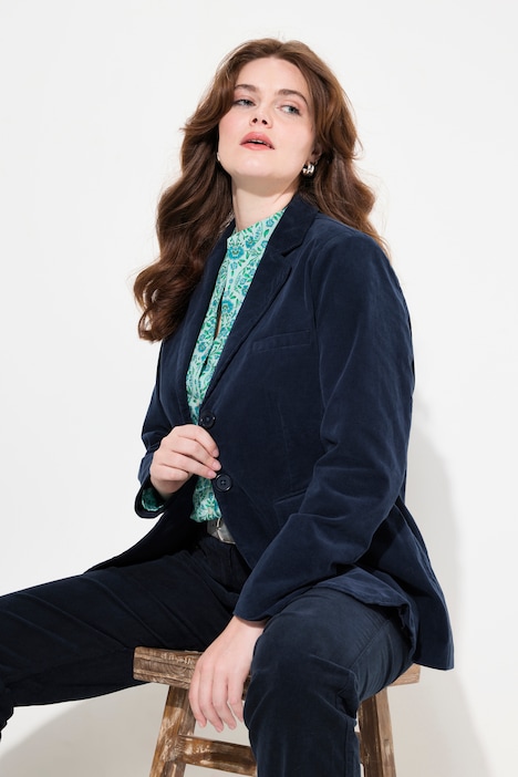 Cord-Blazer, Reverskragen, Knopfverschluss, tailliert