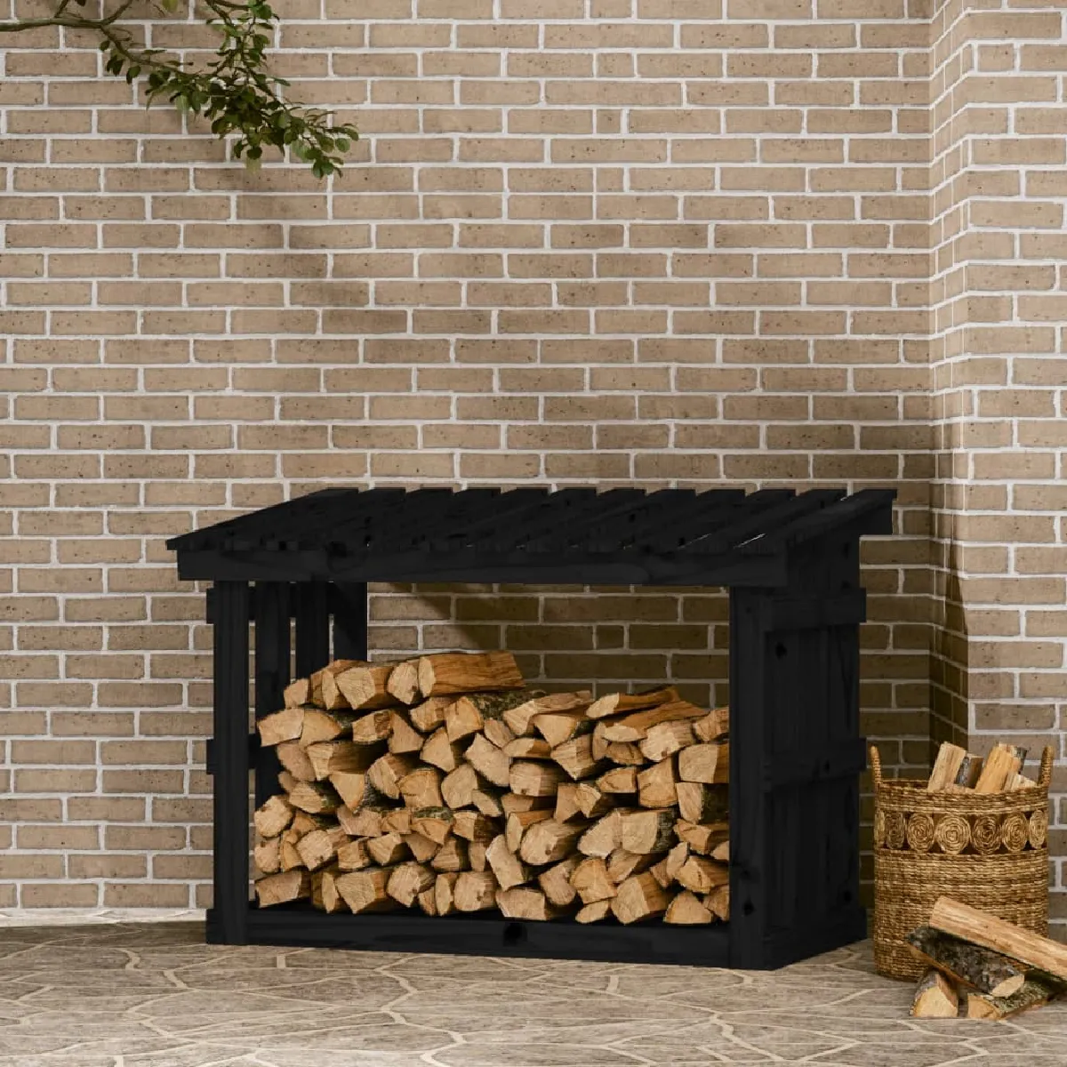 vidaXL Support pour bois de chauffage - Noir