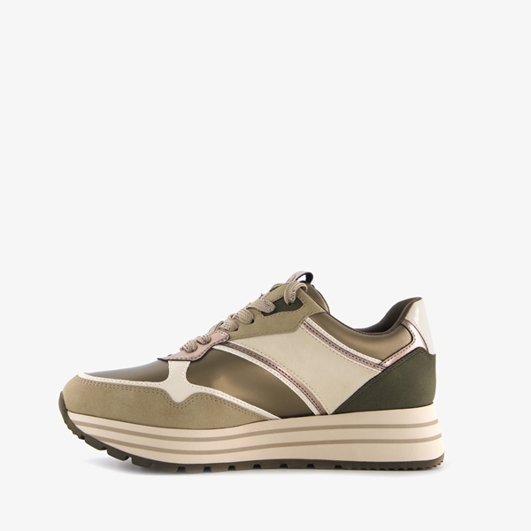 Tamaris leren dames sneakers groen/beige