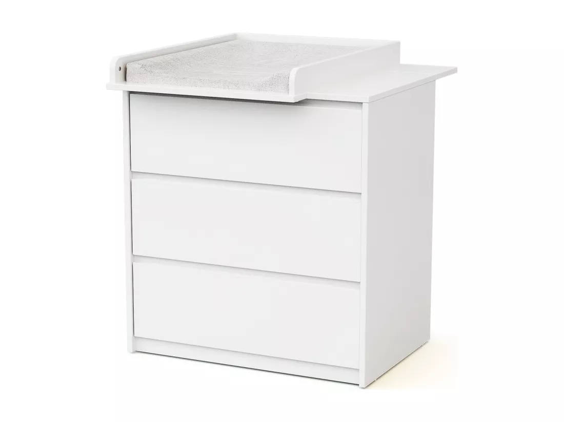 Commode bébé 3 tiroirs avec plan à langer en bois 50 cm UNO - Blanc