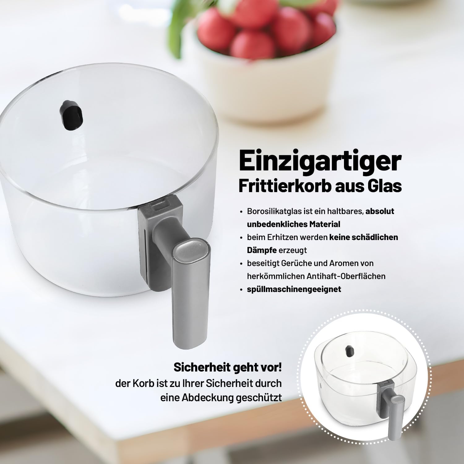 Lauben Glass&Grill Air Fryer 3in15500BG Heißluftfritteuse mit Inhalt 4,2l, Frittierkorb aus Glas, 6 Programme + Manuelles Einstellen, 3in1 - kann als Grill und Bratpfanne verwendet werden, PFOA free