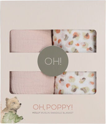 Oh, Poppy! Holly Musselin Teppe 2-Pack, Fresh Vanilla/ Powder Pink