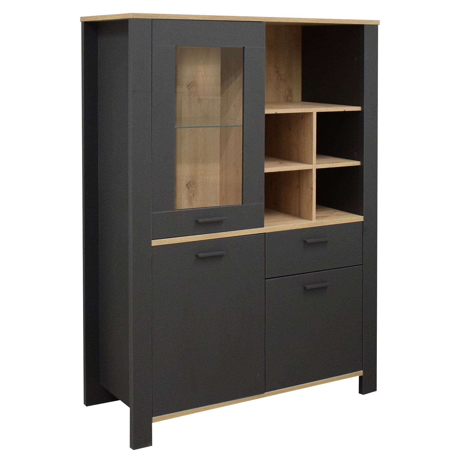 Highboard - anthrazit matt lack - Asteiche - 152 cm hoch