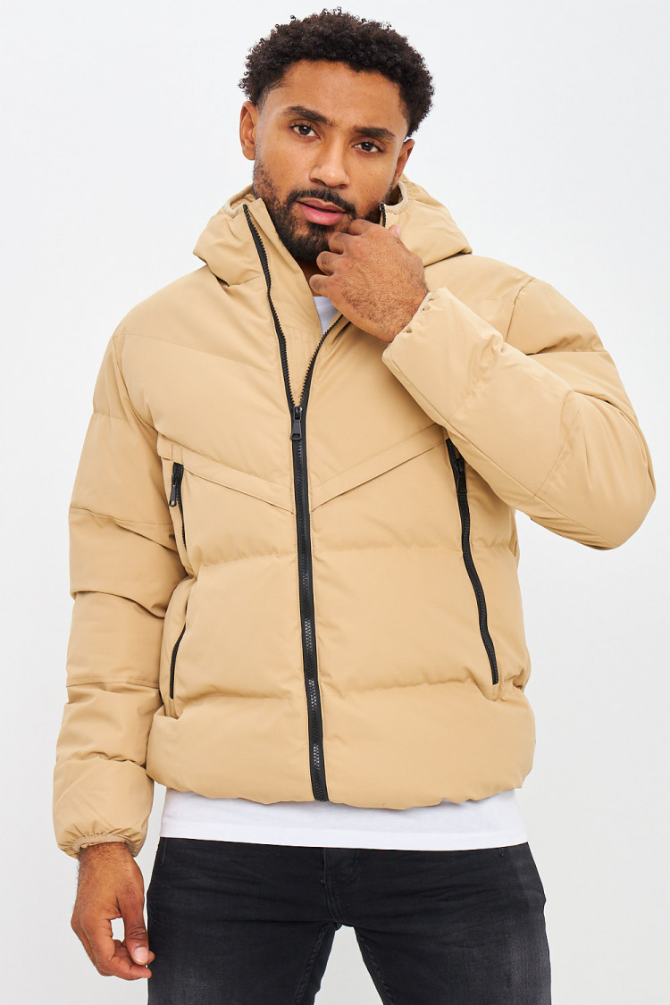 Doudoune matelassée à capuche beige foncé