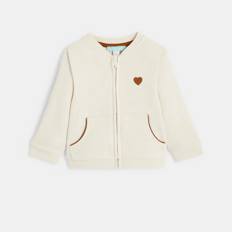 Sweat zippé molleton patch cœur beige bébé fille Beige
