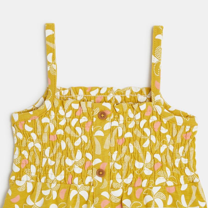 Robe à smocks palmiers jaune bébé fille Jaune