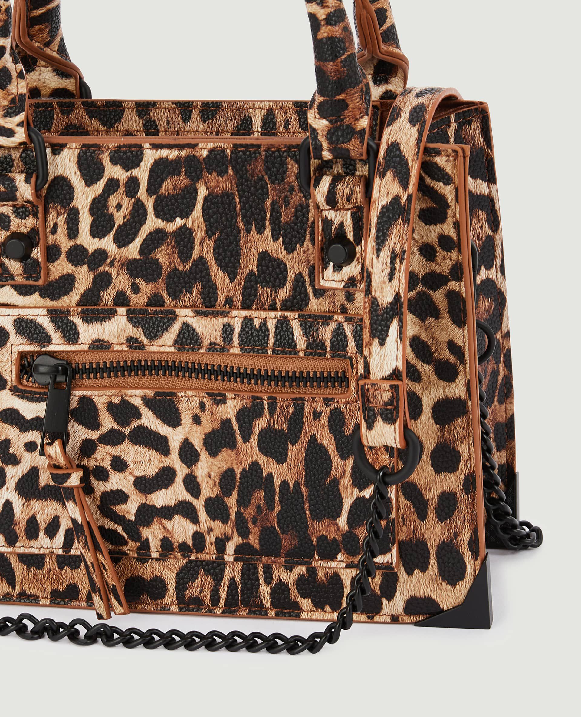 Sac boxy avec poignées motif léopard - Marron chiné