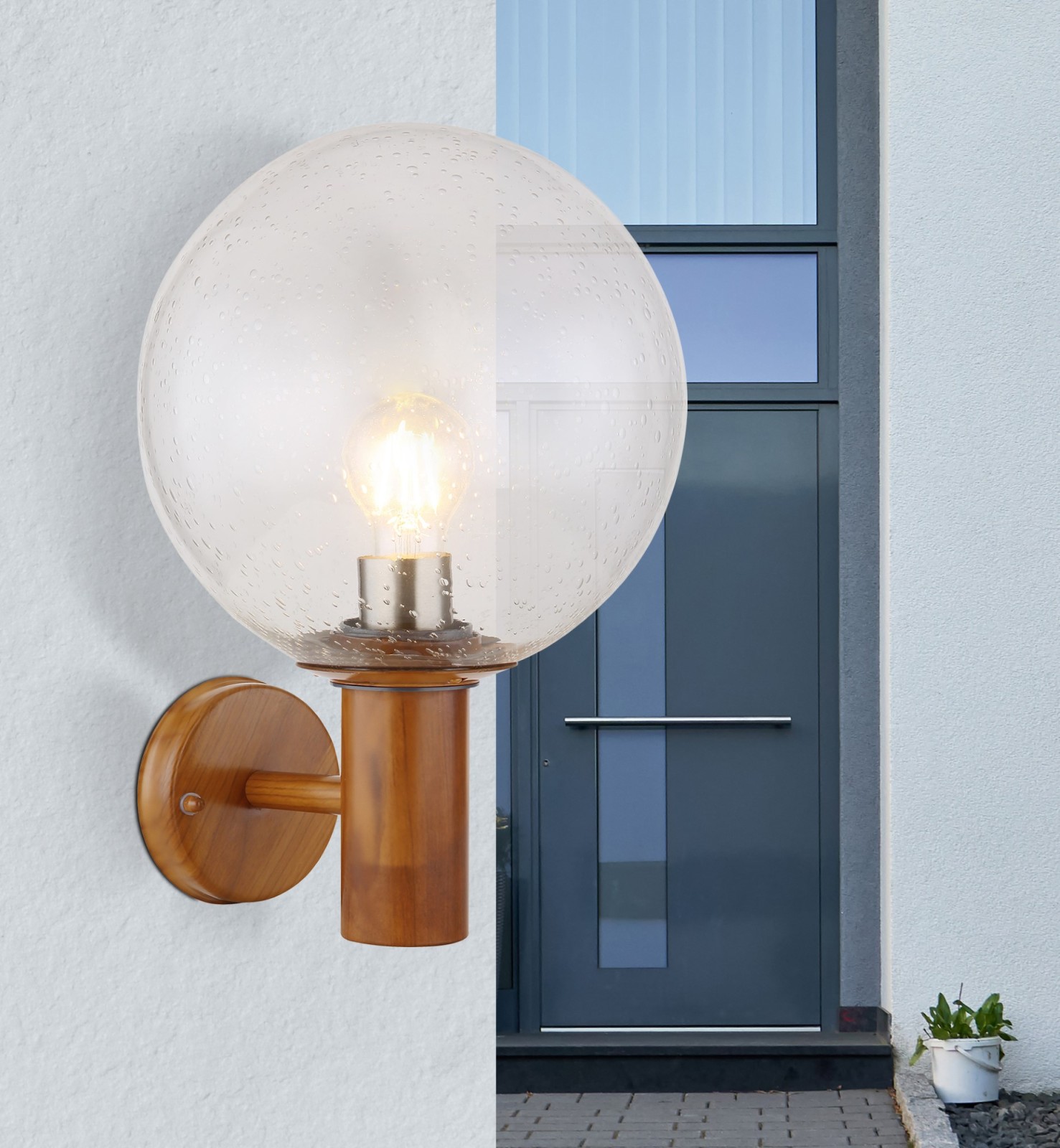 Außen-Wandleuchte - Holzoptik - Glas