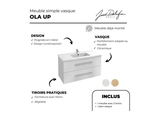 Pack meuble vasque 80 cm JACOB DELAFON Ola up blanc + colonne