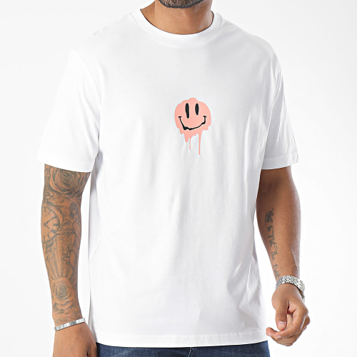 Tee Shirt Oversize Large Dripping Smiles Blanc Rose