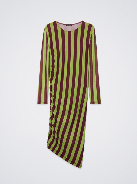Vestido midi de tule listrado - Multicolorido
