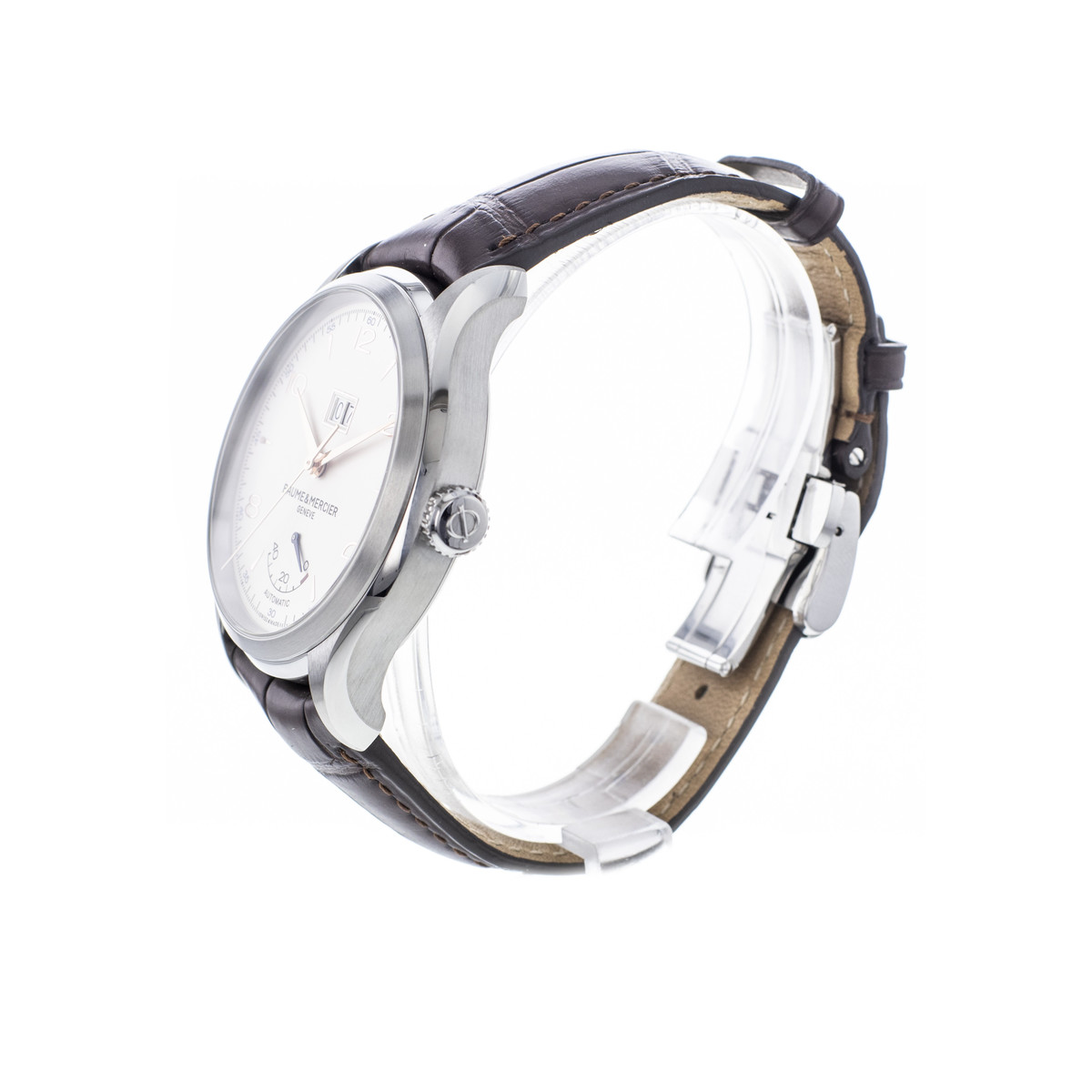 Montre d'occasion Baume et Mercier Clifton homme automatique acier bracelet cuir marron