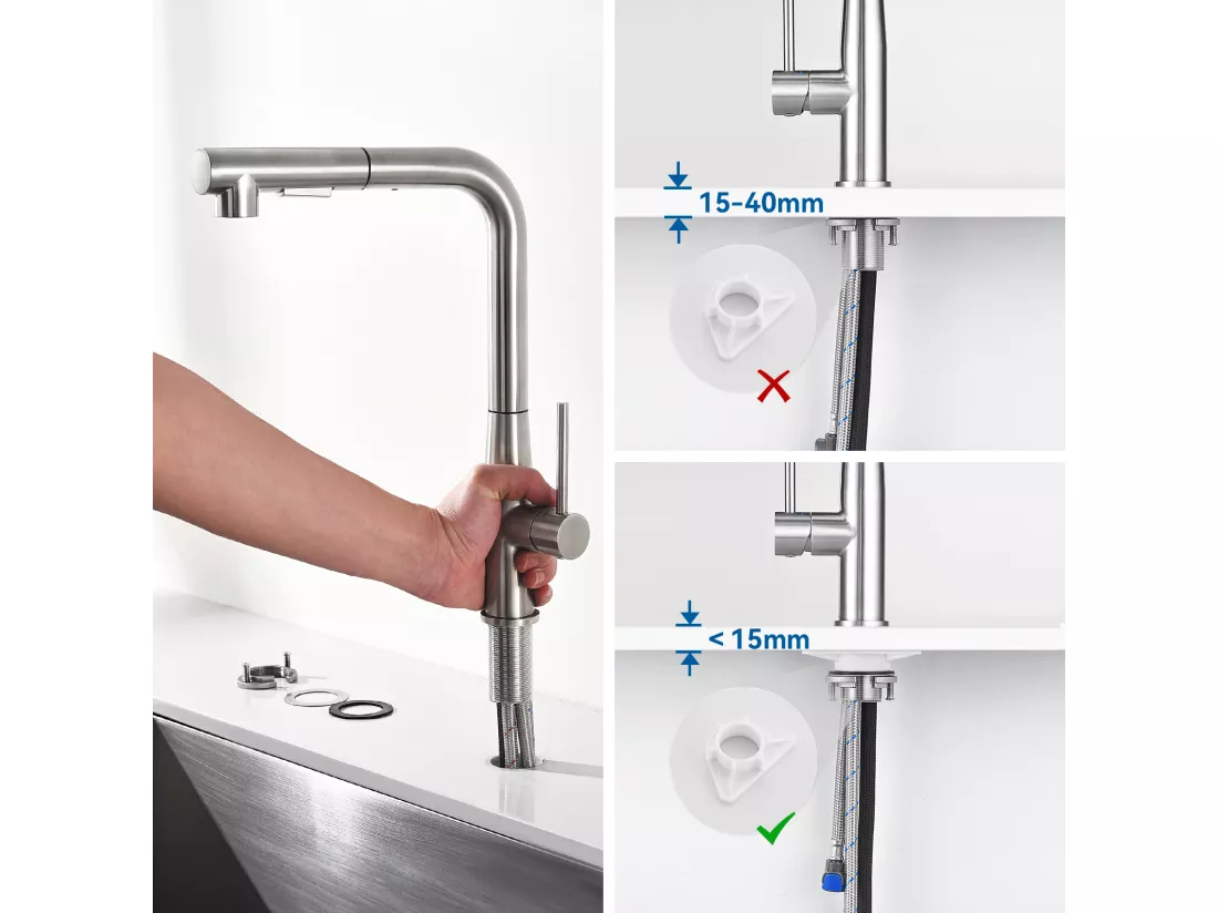 AuraLum Max Mitigeur Cuisine,Robinet Évier Inox avec Douchette Extractible,2 Modes Jets Eau Froide/Chaude Rotatif 360°,en Forme L,Brossé,EU Modèle