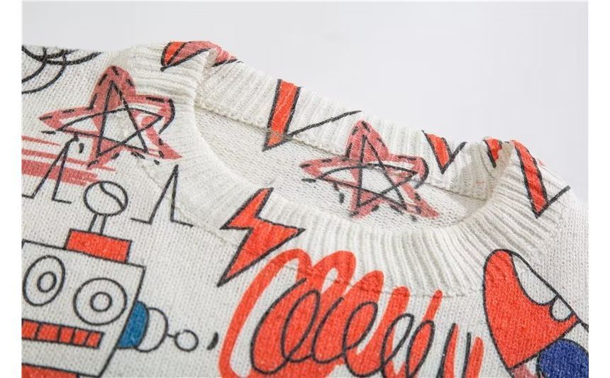 Shineon Studio - Cartoon Print Trui met Ronde Hals
