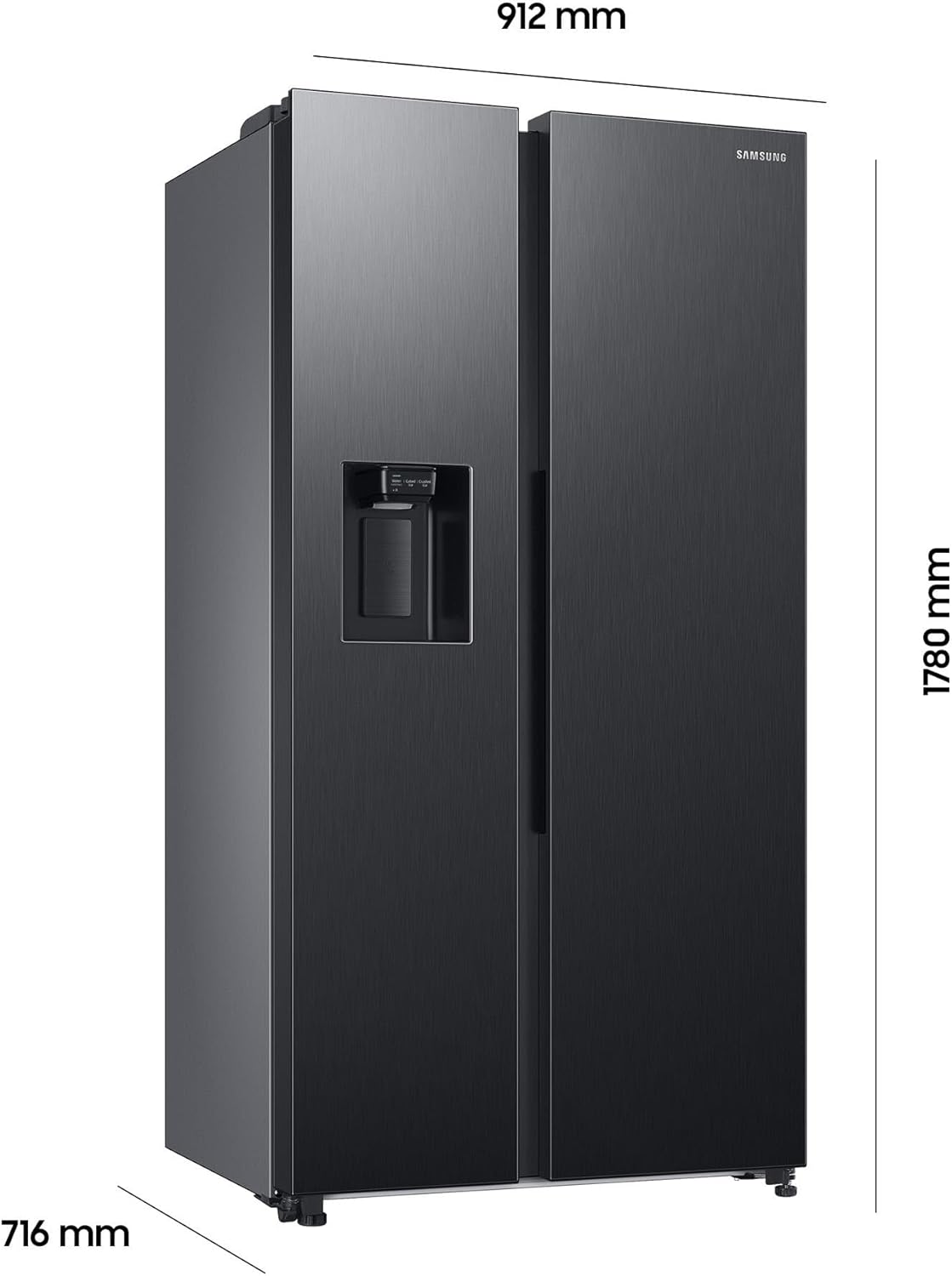 Samsung Side-by-Side-Kühlschrank mit Gefrierfach, 178 cm, 635 l, AI Energy Mode, Wasser- und Eisspender, No Frost+, Premium Black Steel, RS6GA854CB1/EG
