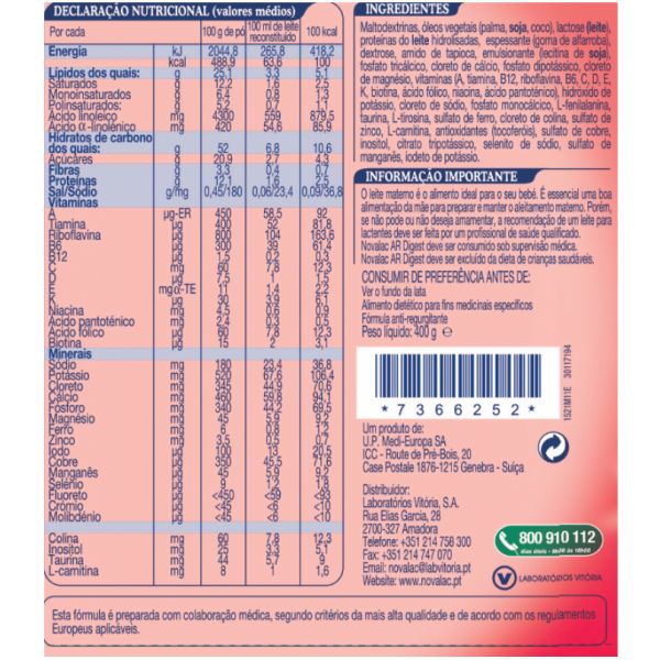 Novalac AR Digest Leite Lactente 400g