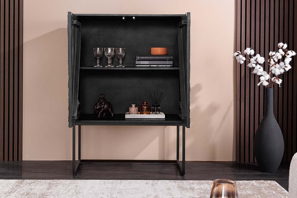 Design Highboard ORBIT 120cm schwarz Mangoholz mit 3D-Front Metall