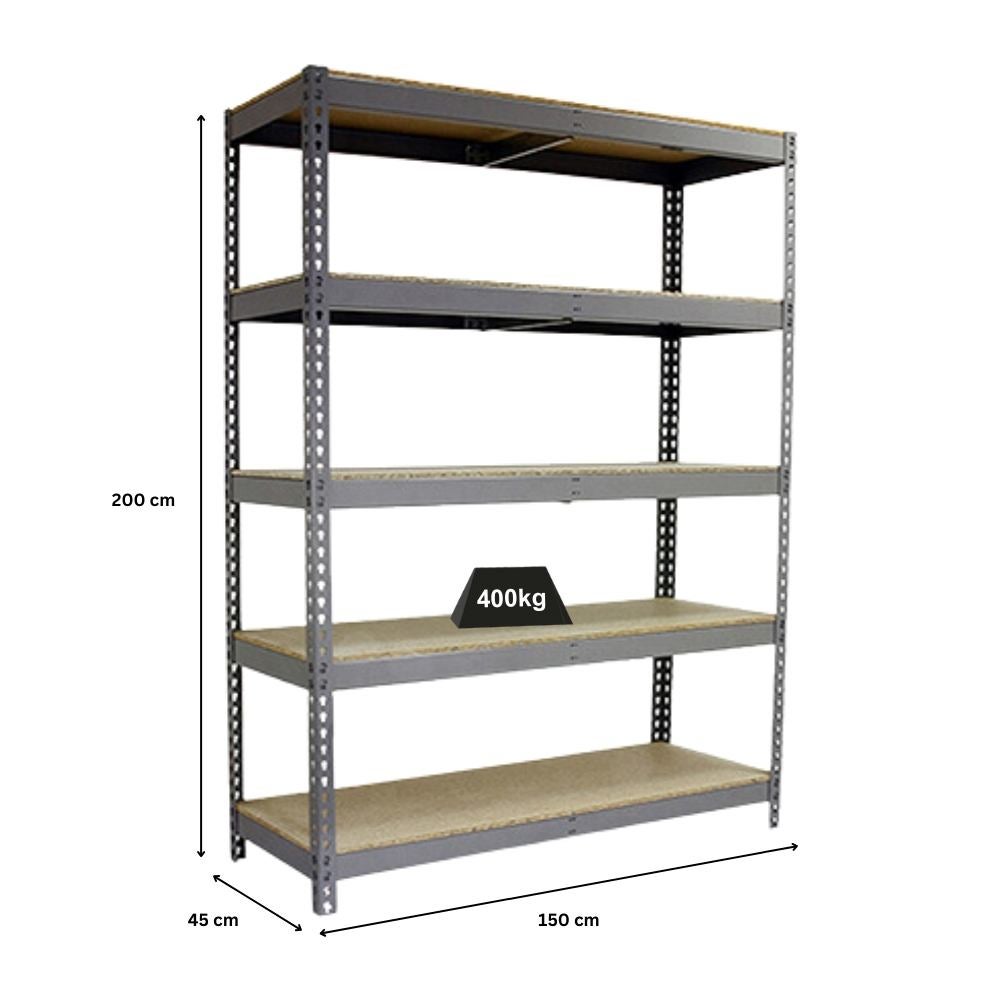 PROREGAL Heavy-Duty Stellingkast Big Wood Yeti Five HxBxD 200 x 150 x 45 cm Plankdraagvermogen 400 kg Grijs