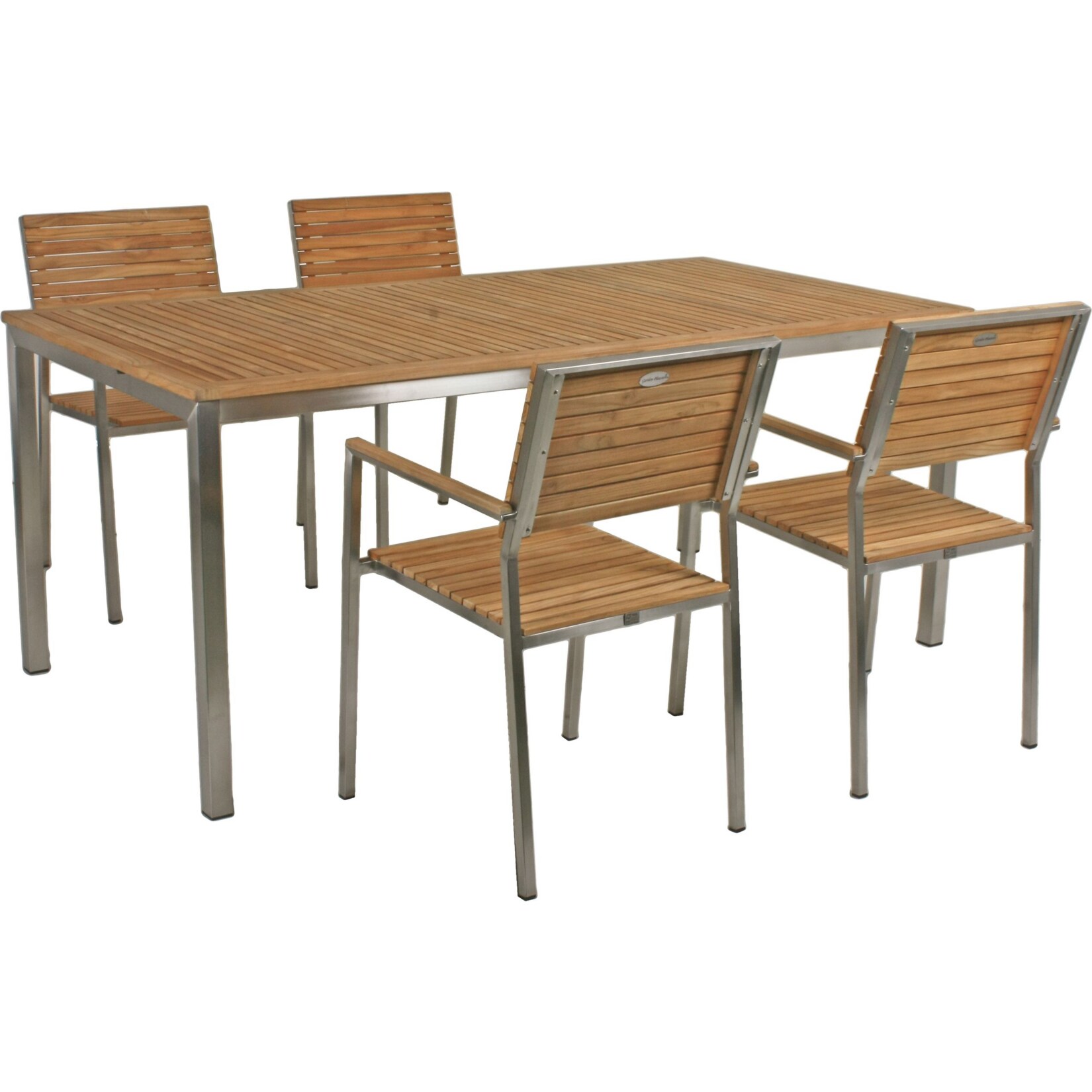 5tlg. Teak Tischgruppe Gartenmöbel Gartentisch Stuhl Garten Stapelstuhl Tisch