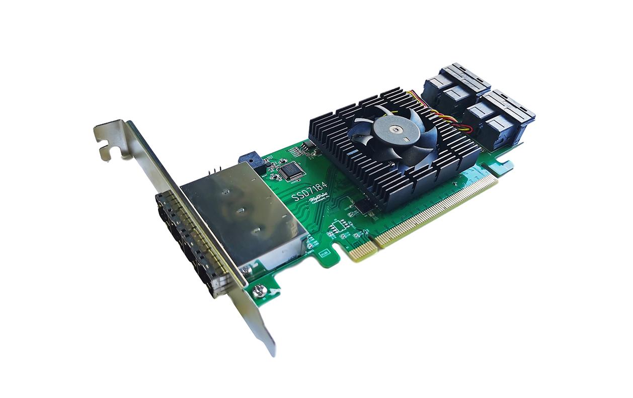 RAID-Controller SSD7184 2x 8643, 2x 8644, PCI-Ex16v3<br>HighPoint High Port Count NVMe RAID Serie- 8-Kanal PCIe 3.0 NVMe RAID Controller