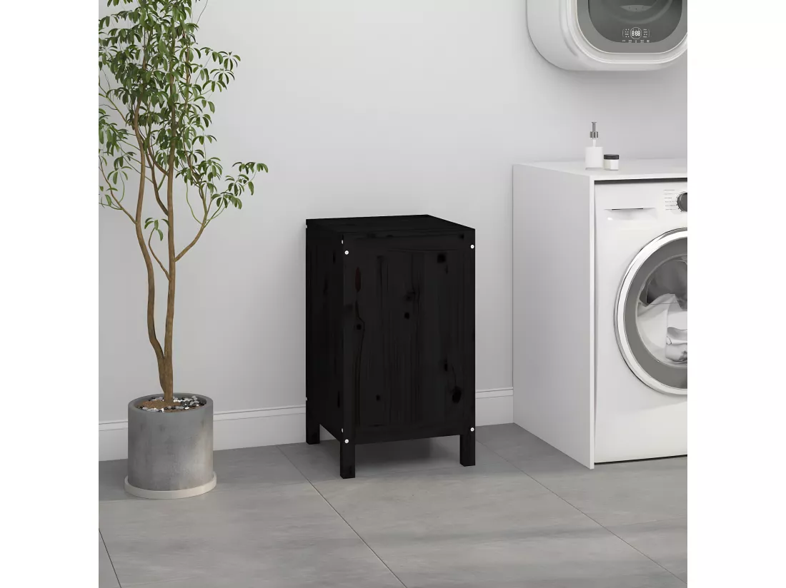 Boîte à linge Noir 44x44x76 Bois massif de pin