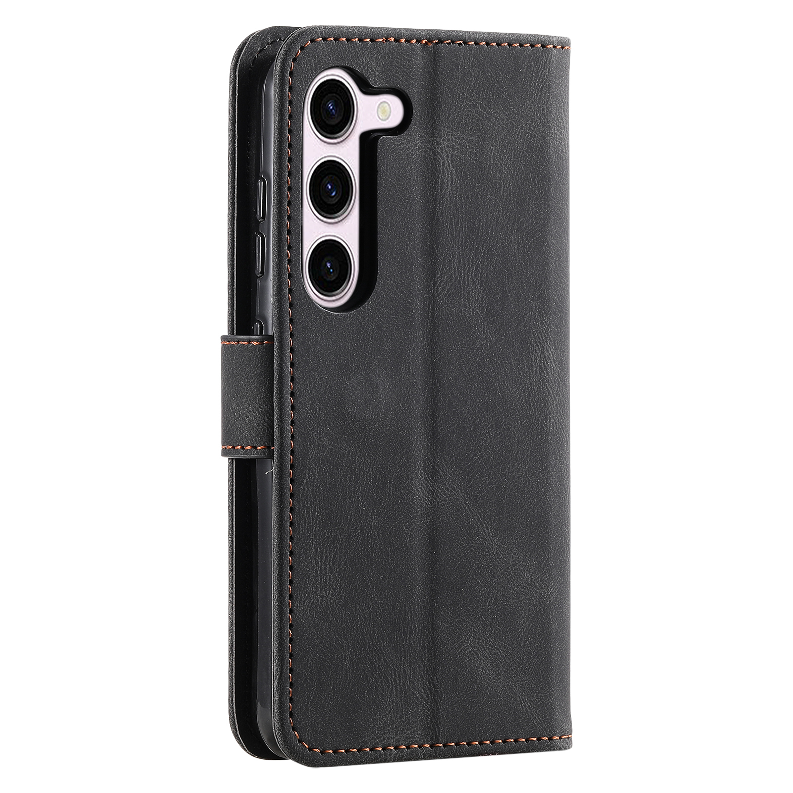 Samsung Galaxy S23 5G Vintage Leder Tasche Flip Cover mit Kartenfächer   Handschlaufe (ohne Magnetverschluss) - Schwarz