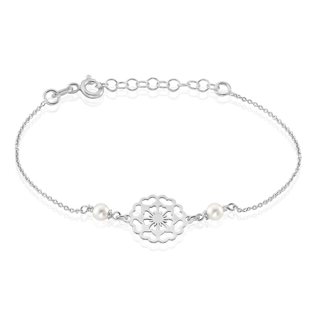 Bracelet Enaelle Argent Blanc Perle D'imitation Et Aigue Marine