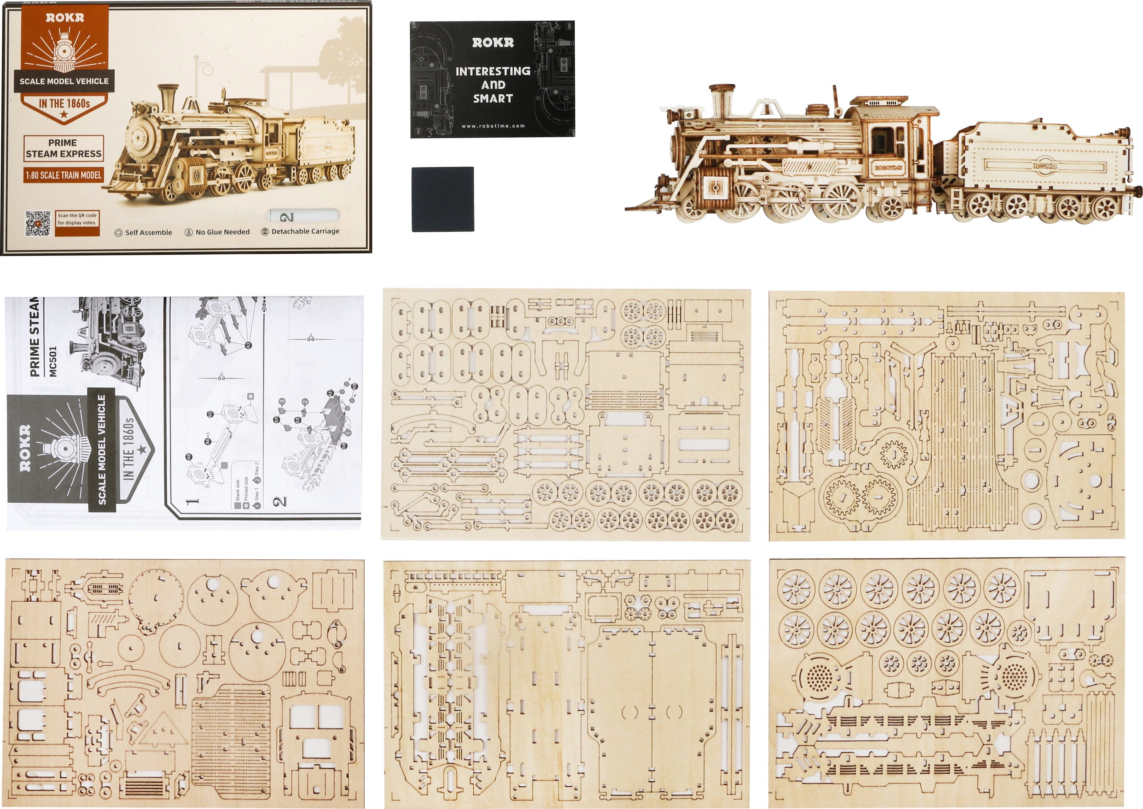 ROKR  Prime Steam Express    3D Holzpuzzle: Eine Reise aus Holz & Zahnrädern