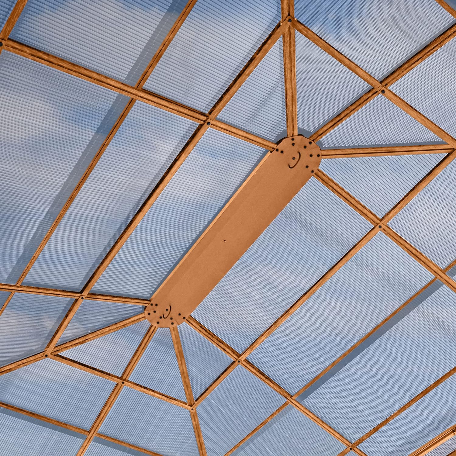 TOOLPORT Gartenpavillon 3x4 m Holzoptik, ca 8 mm Polycarbonat-Dach, 4 Seitenteile in Champagner
